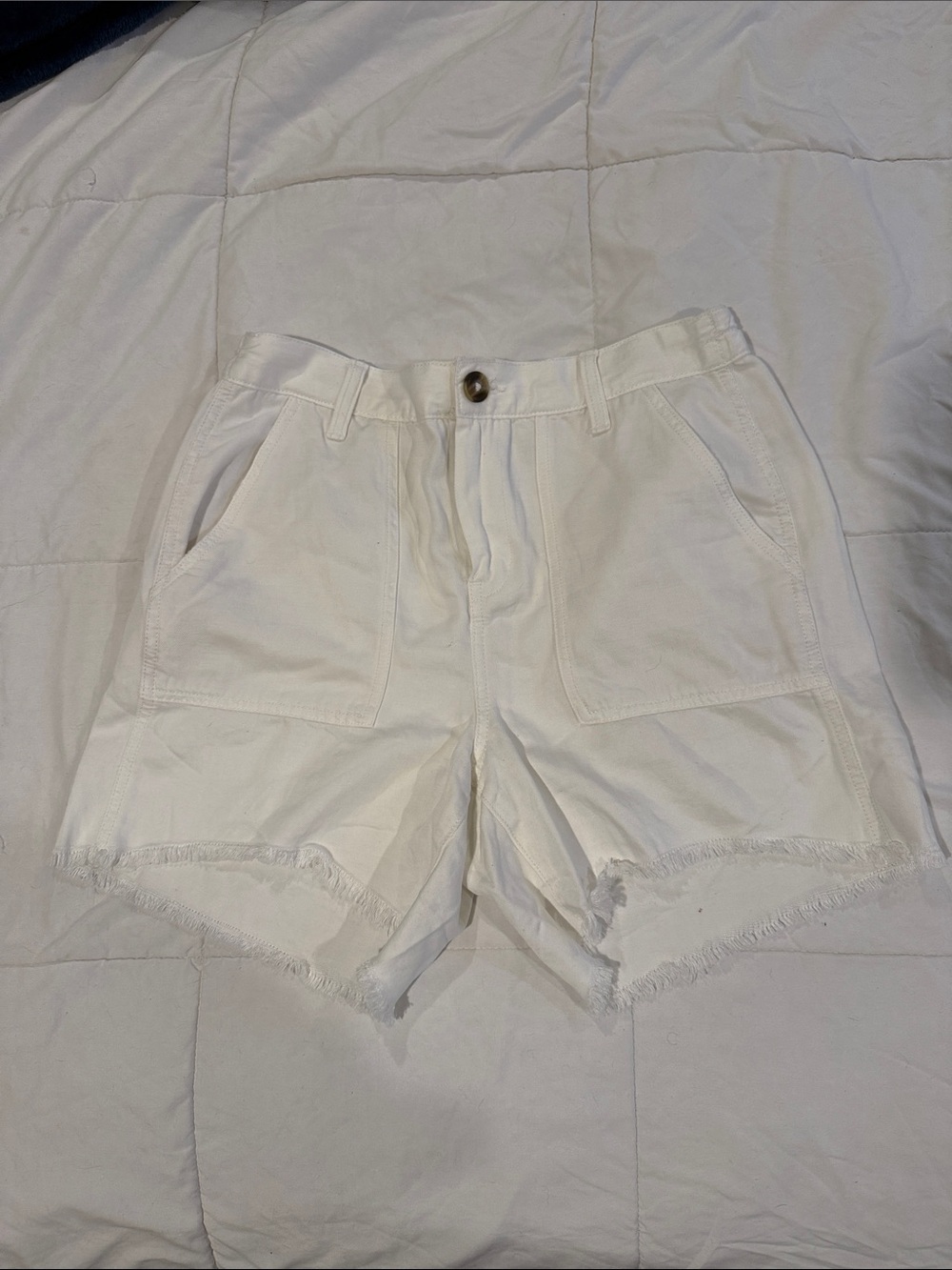 aerie White High-Rise Frayed Hem Cotton/linen Shorts